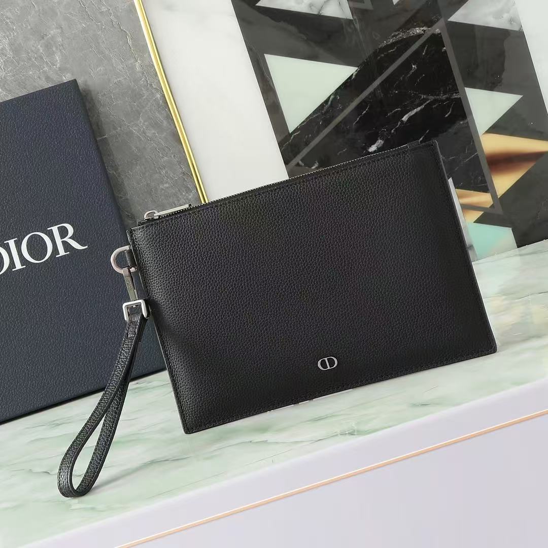 C*D A5 Pouch Black Grained Calfskin with C*D Icon