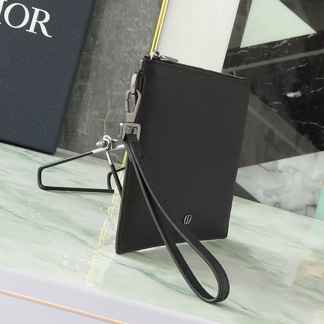 C*D A5 Pouch Black Grained Calfskin with C*D Icon