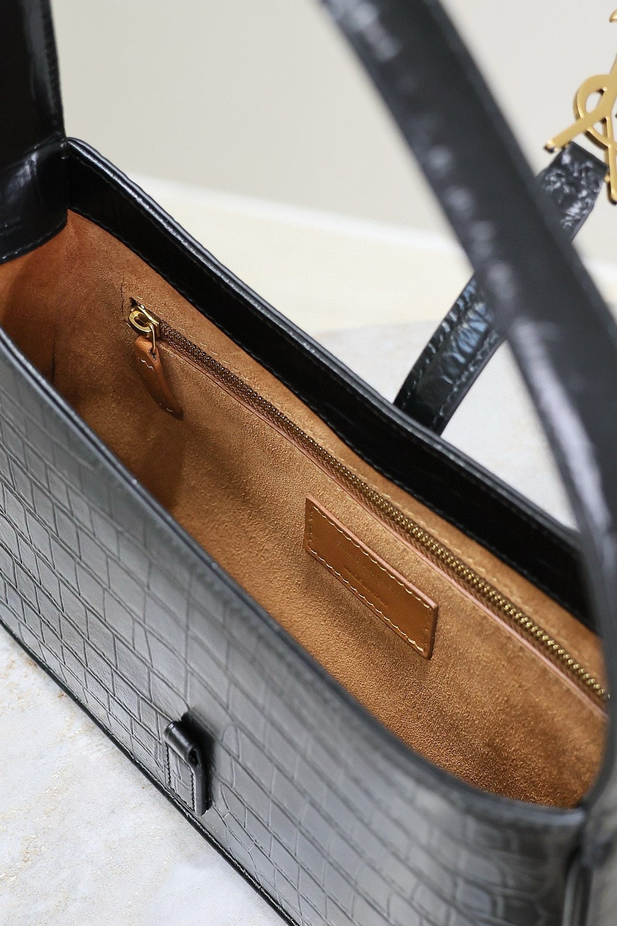 Le 5 a 7 Bag 25cm Black Crocodile Pattern Calfskin Ghw
