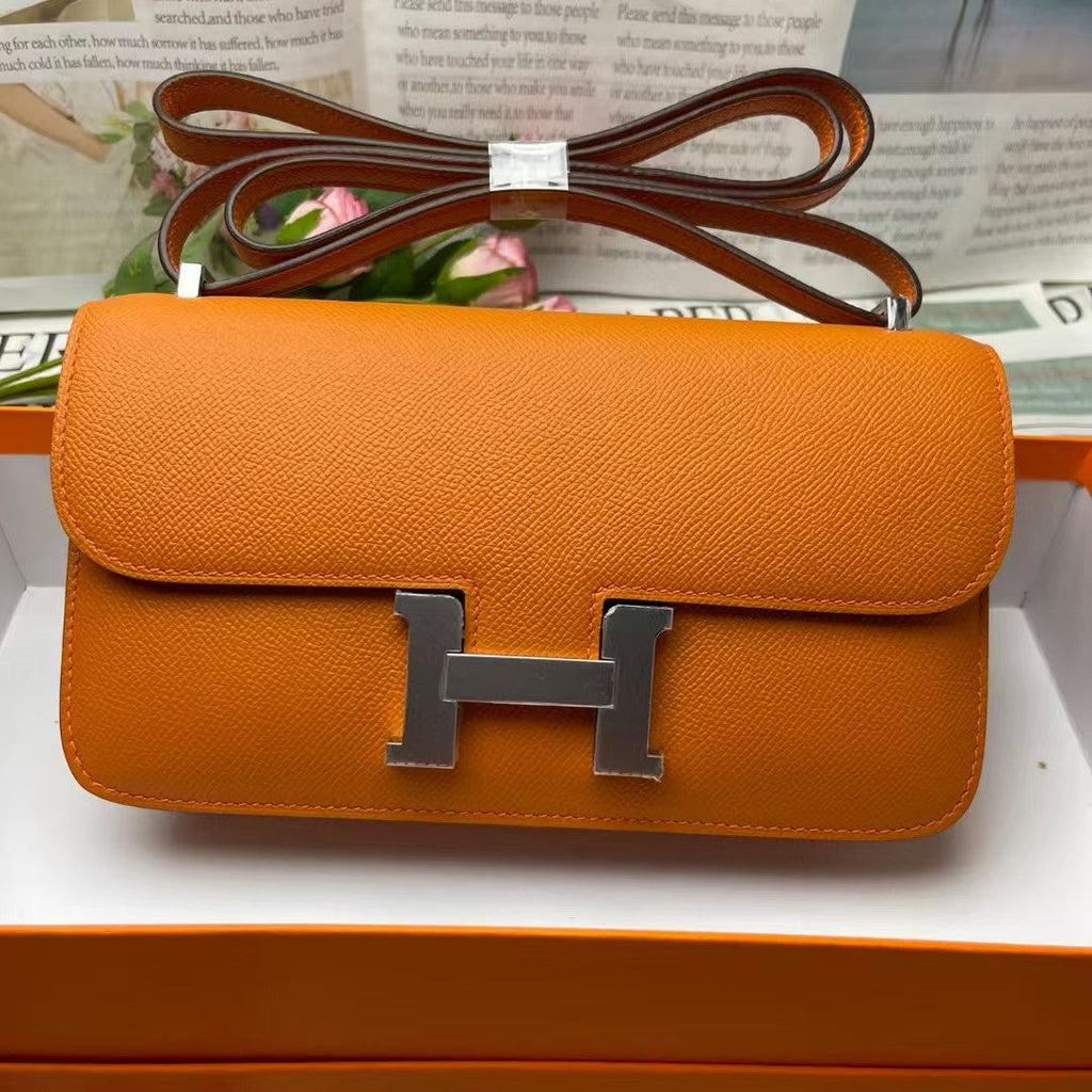 H*rmes Constane 26cm Bag Orange Silver Epsom Leather