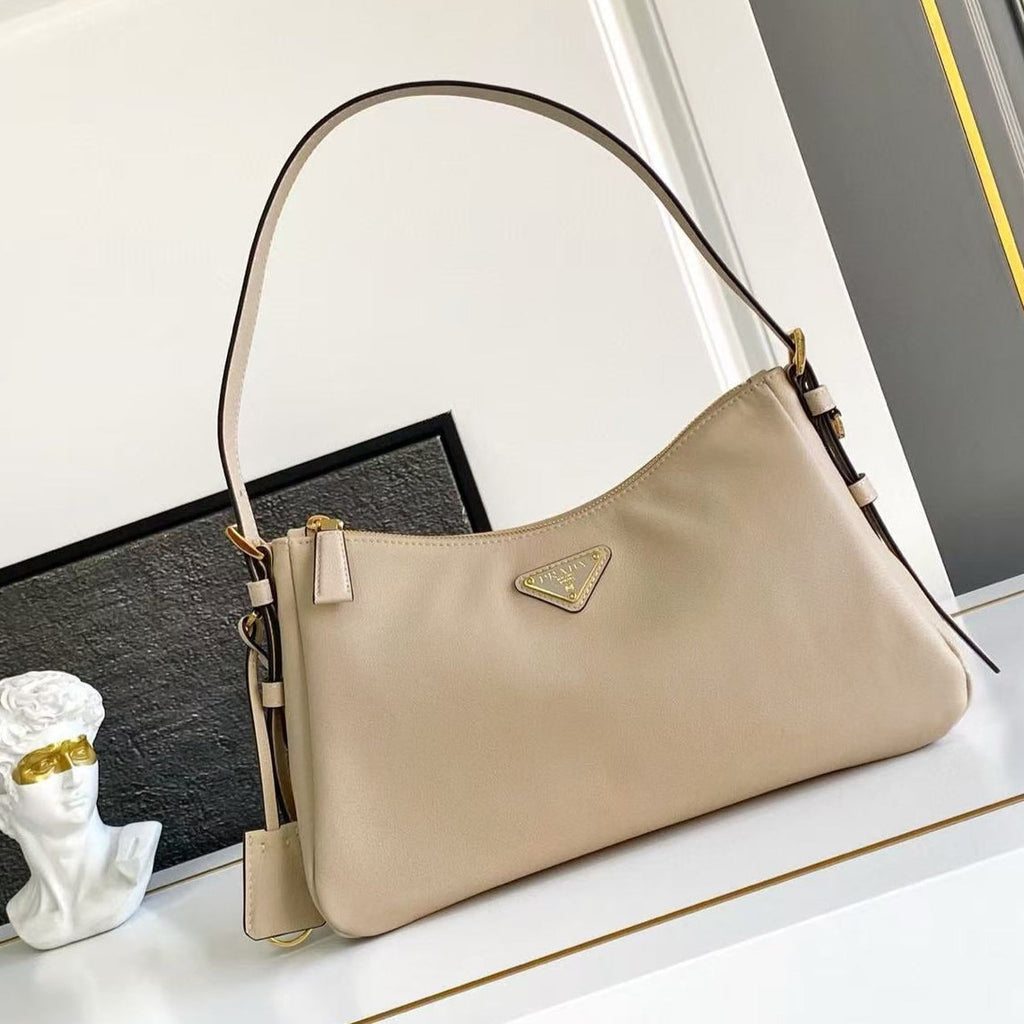 Pr*da Aimee Underarm Bag 31cm beige Calfskin