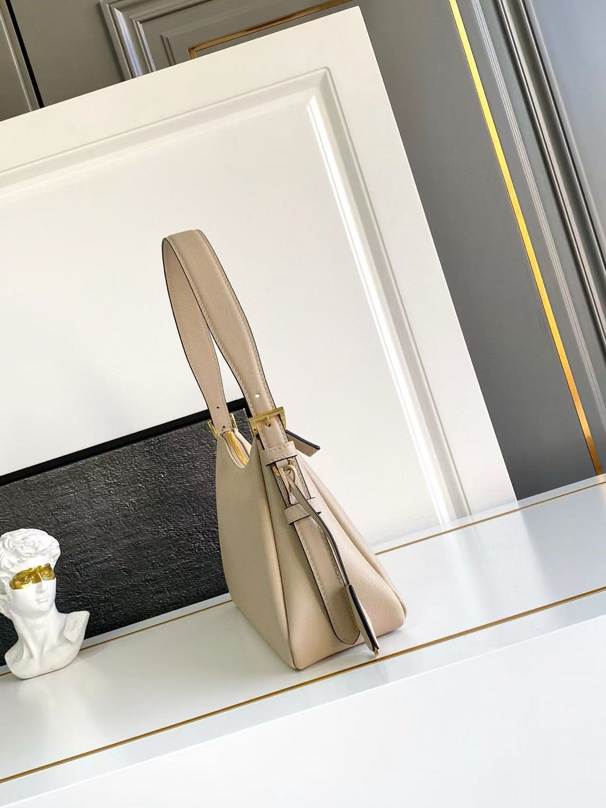 Pr*da Aimee Underarm Bag 31cm beige Calfskin