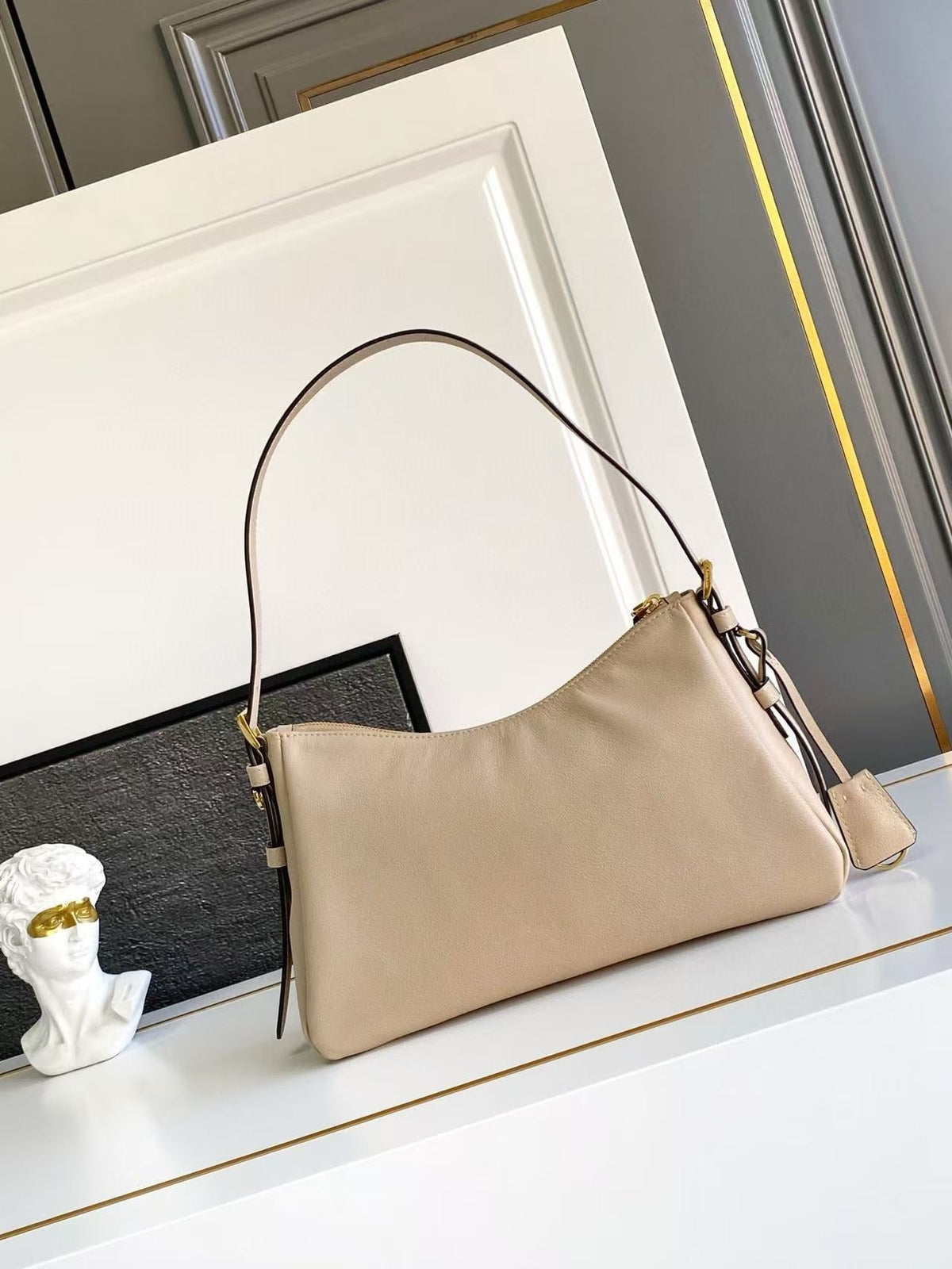 Pr*da Aimee Underarm Bag 31cm beige Calfskin