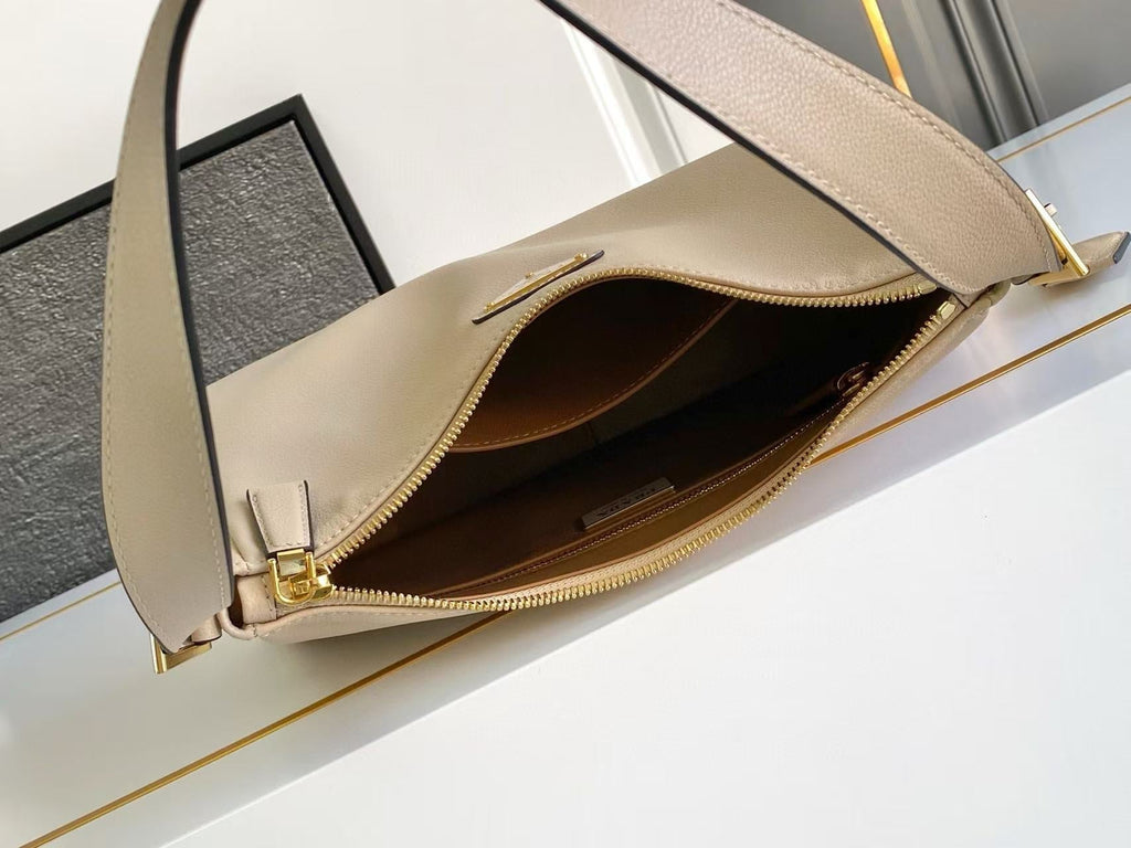 Pr*da Aimee Underarm Bag 31cm beige Calfskin