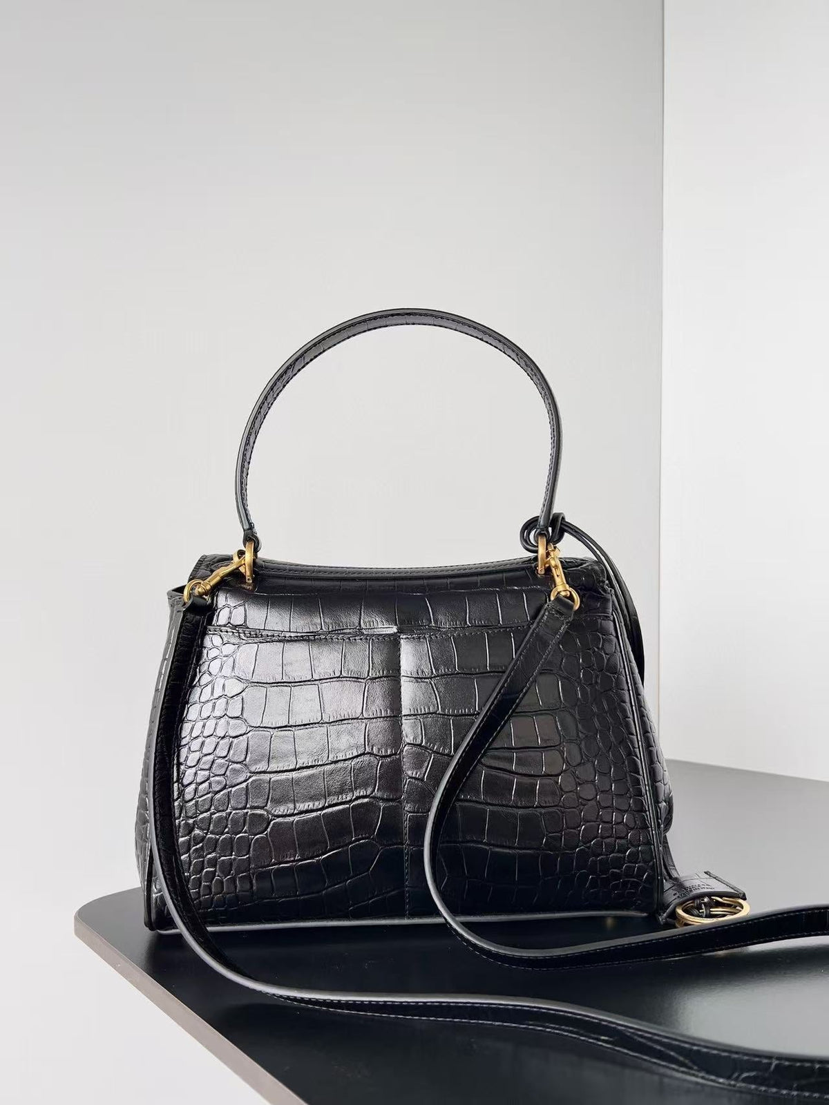 B*lenciaga Rodeo Tote Bag Black Calfskin