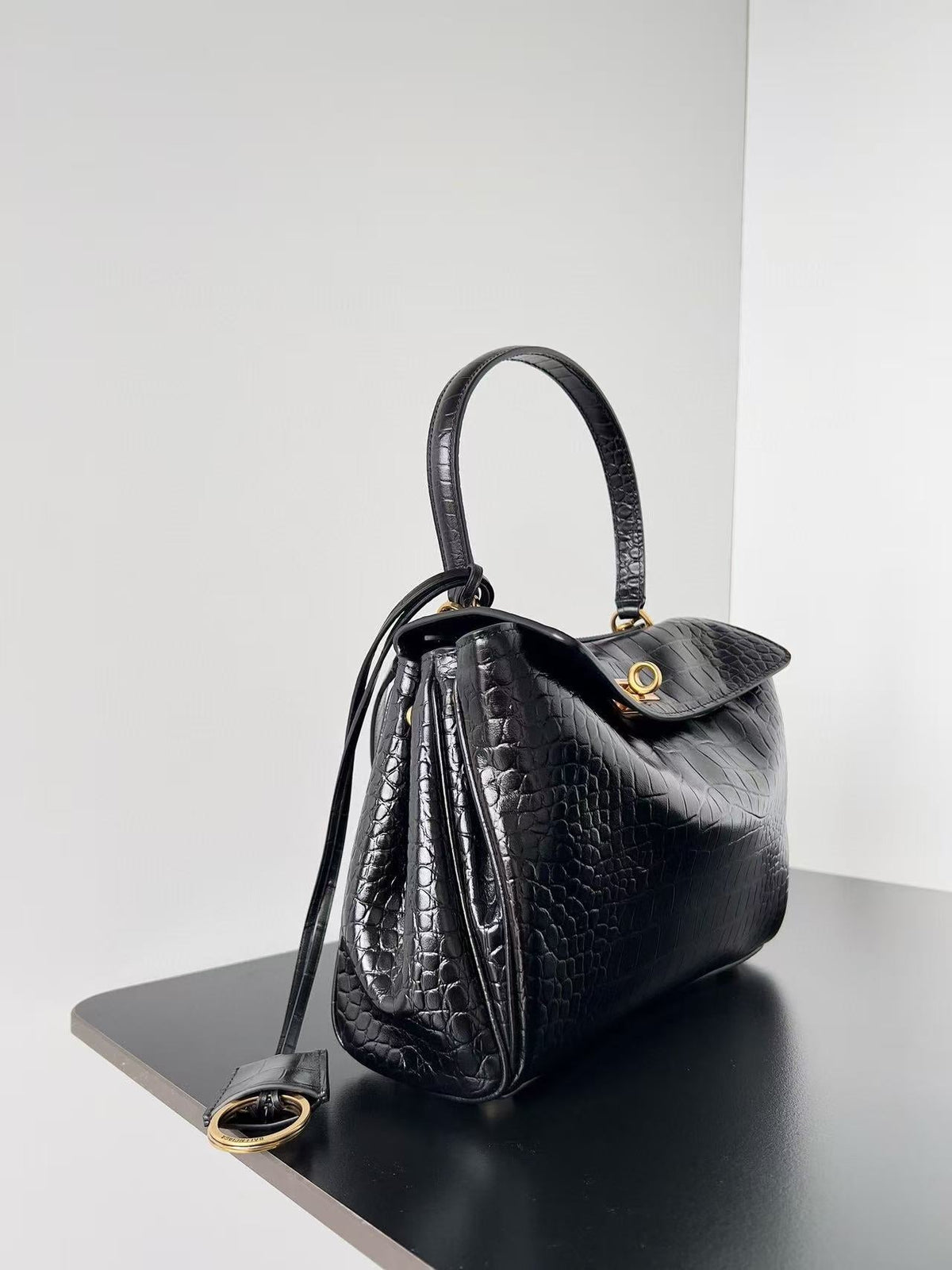 B*lenciaga Rodeo Tote Bag Black Calfskin