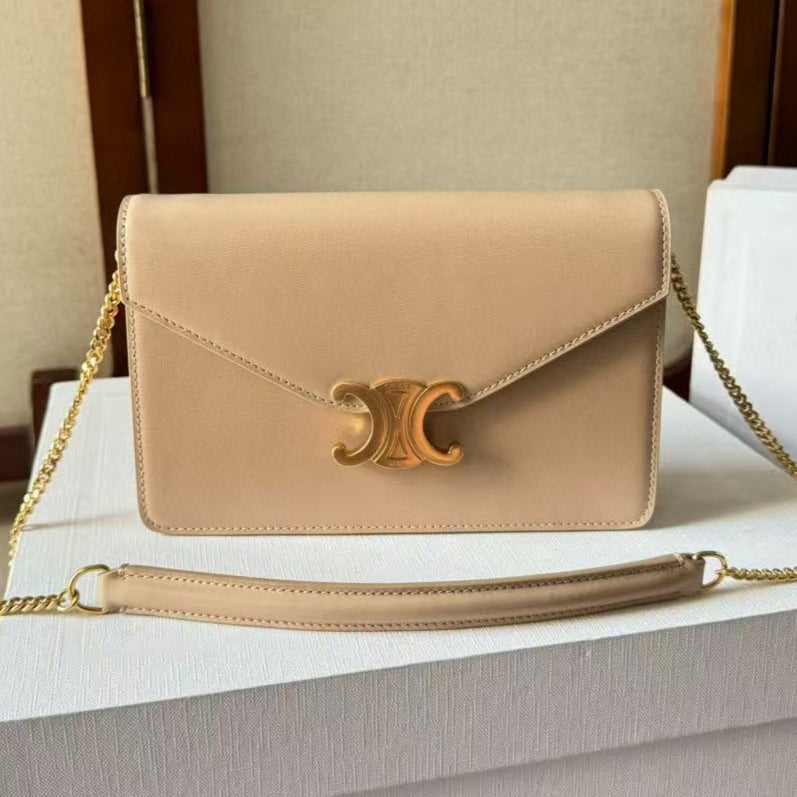 C*line Cuir Triomphe Logo-Printed Bag Beige Gold Cowhide