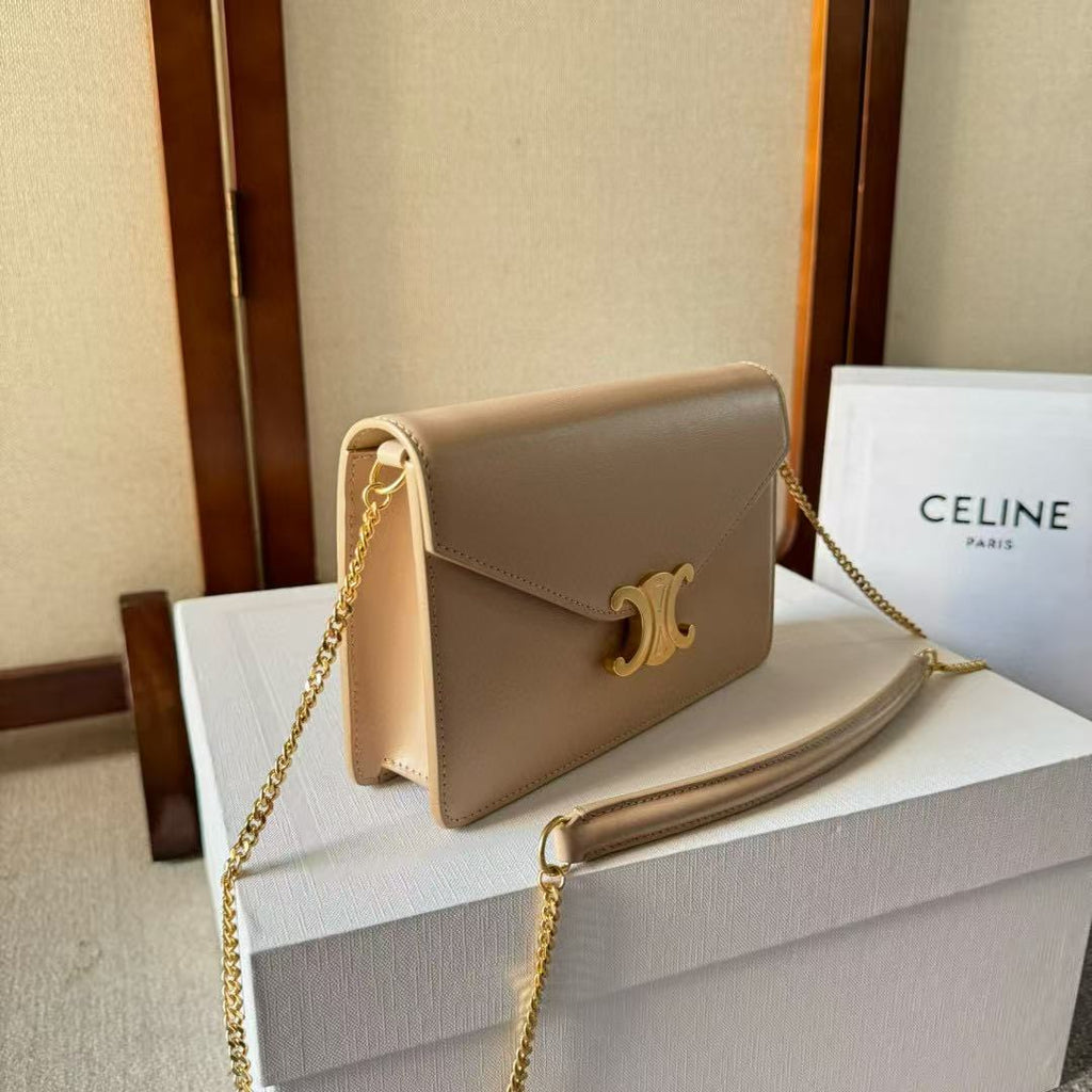 C*line Cuir Triomphe Logo-Printed Bag Beige Gold Cowhide
