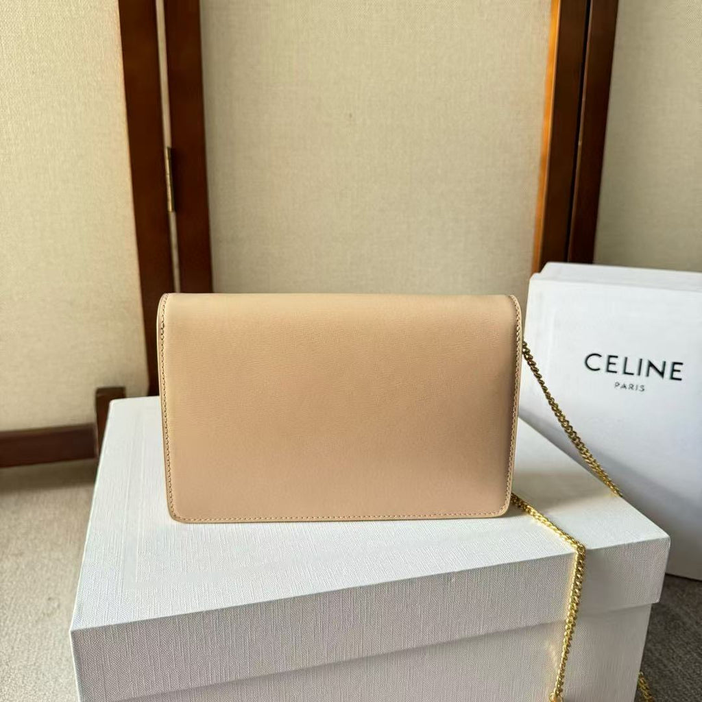C*line Cuir Triomphe Logo-Printed Bag Beige Gold Cowhide
