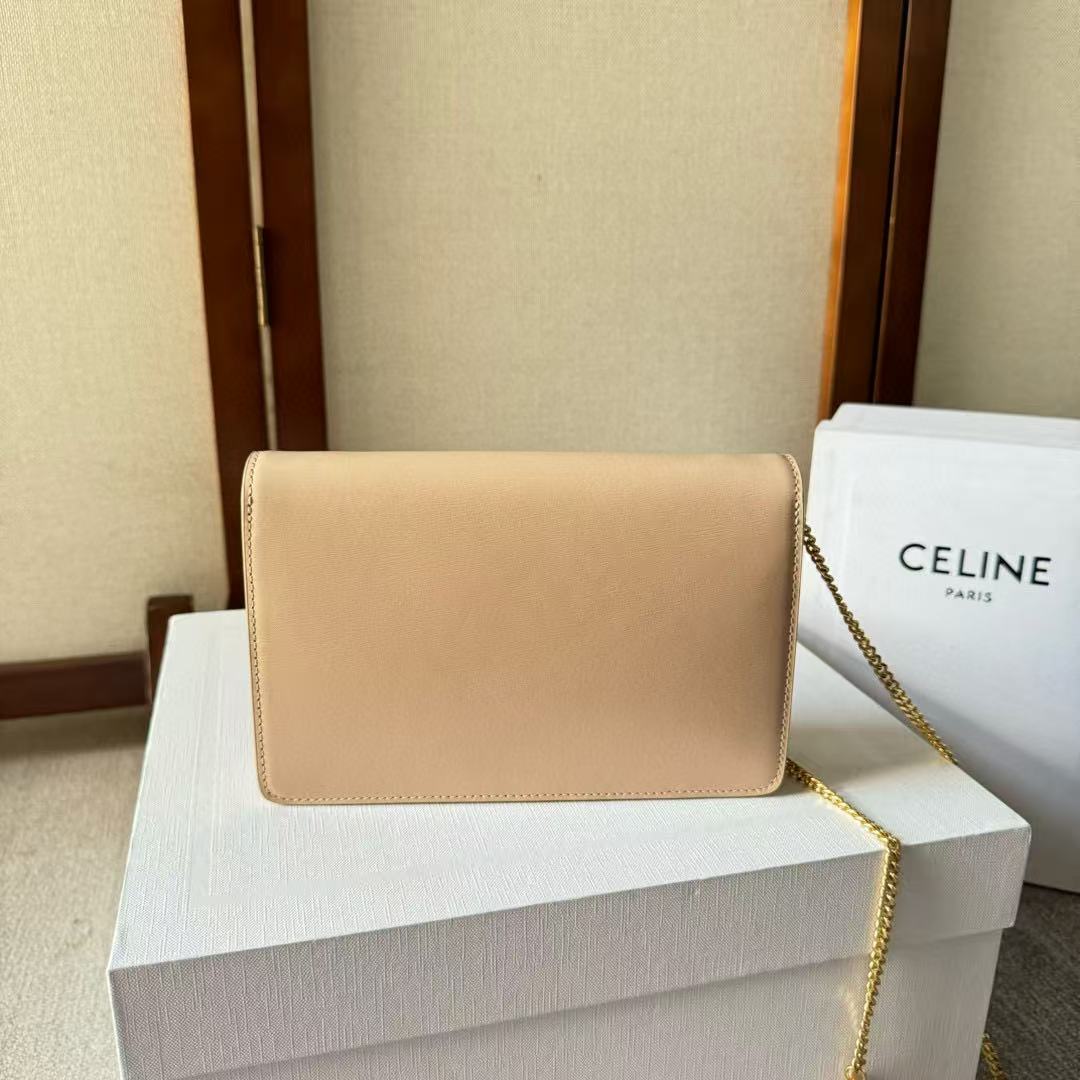 C*line Cuir Triomphe Logo-Printed Bag Beige Gold Cowhide