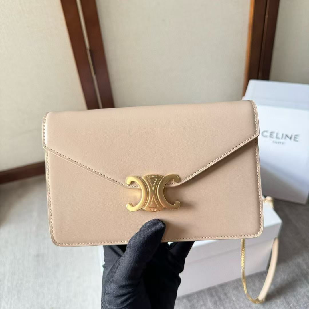 C*line Cuir Triomphe Logo-Printed Bag Beige Gold Cowhide