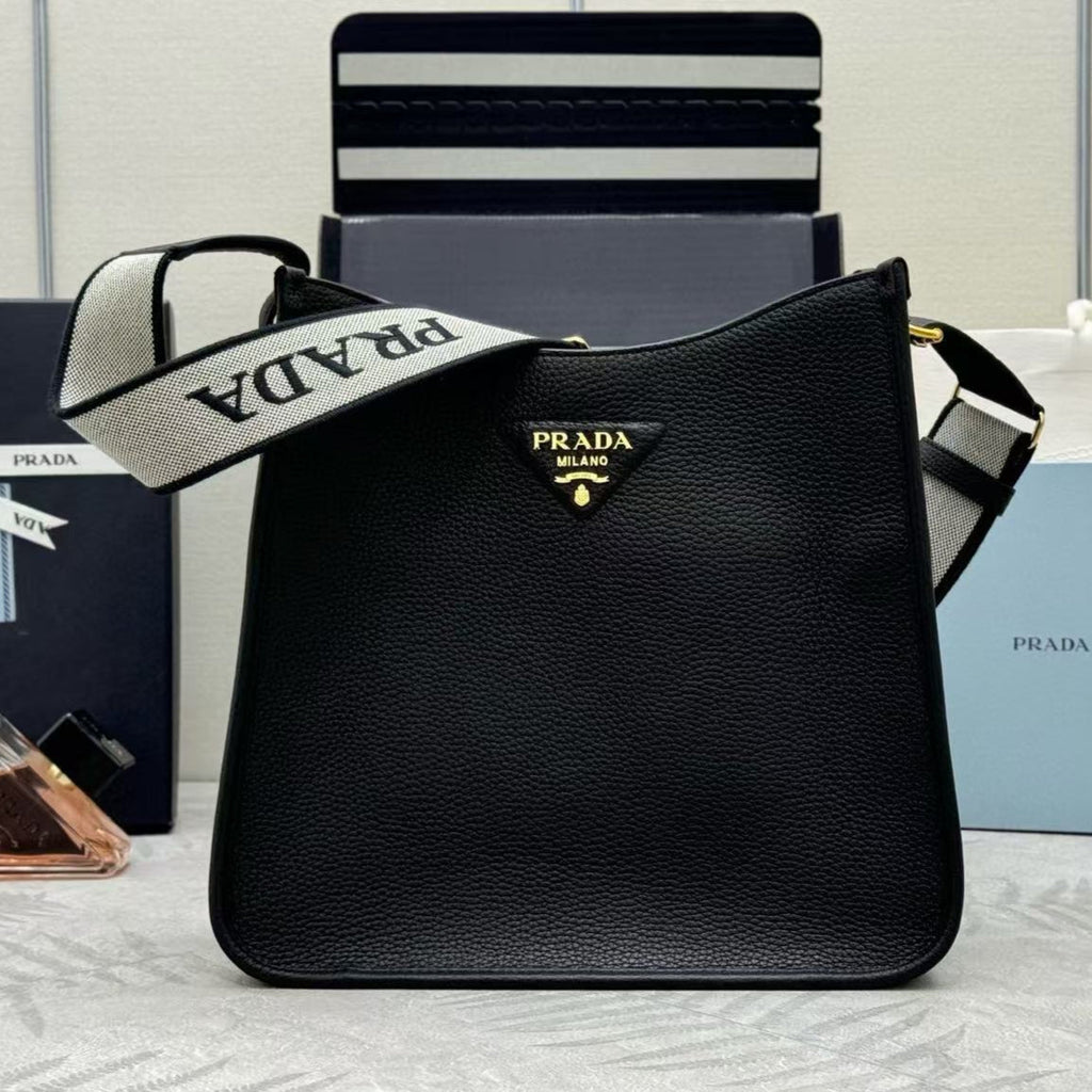 Pr*da 30cm Bag Black Calfskin Canvas