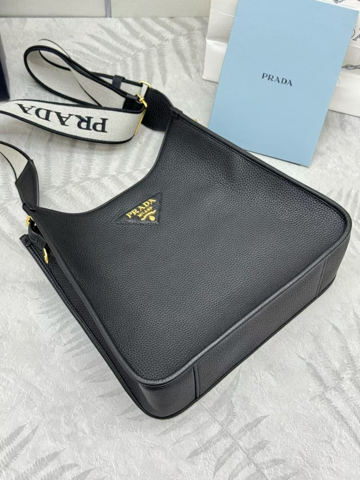 Pr*da 30cm Bag Black Calfskin Canvas