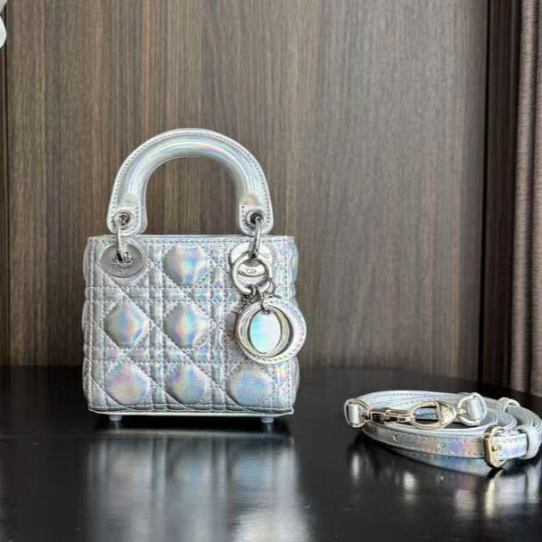 C*D MINI LADY 12 SILVER PATENT LAMBSKIN