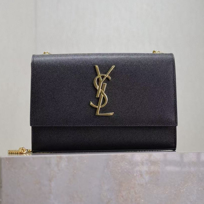 Y*S*L Kate Small Chain Bag 20cm Black Gold Grained Calfskin