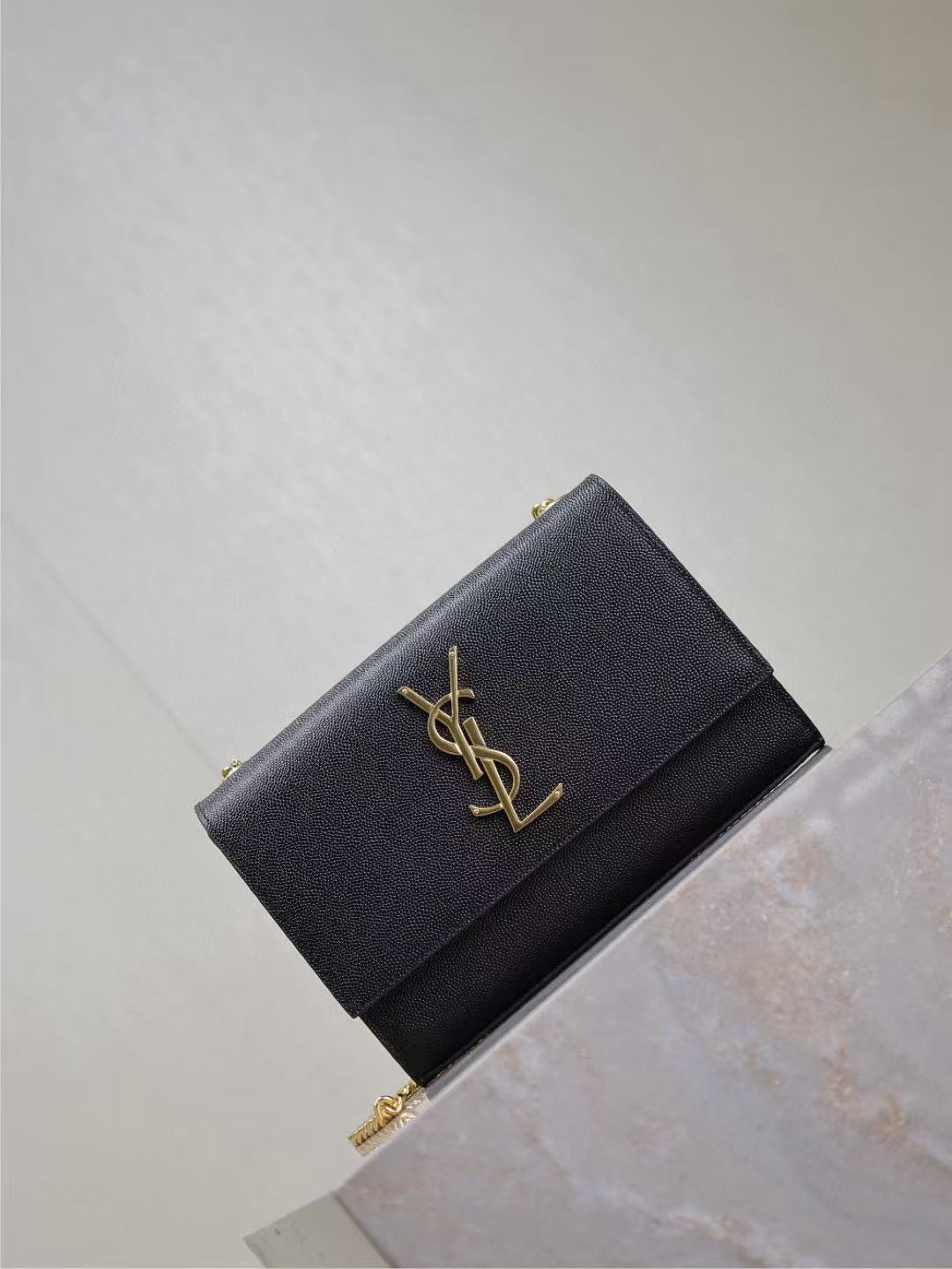 Y*S*L Kate Small Chain Bag 20cm Black Gold Grained Calfskin