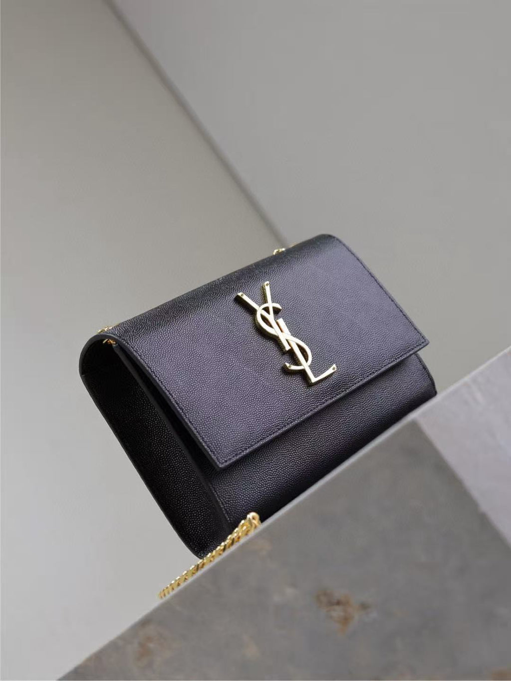 Y*S*L Kate Small Chain Bag 20cm Black Gold Grained Calfskin