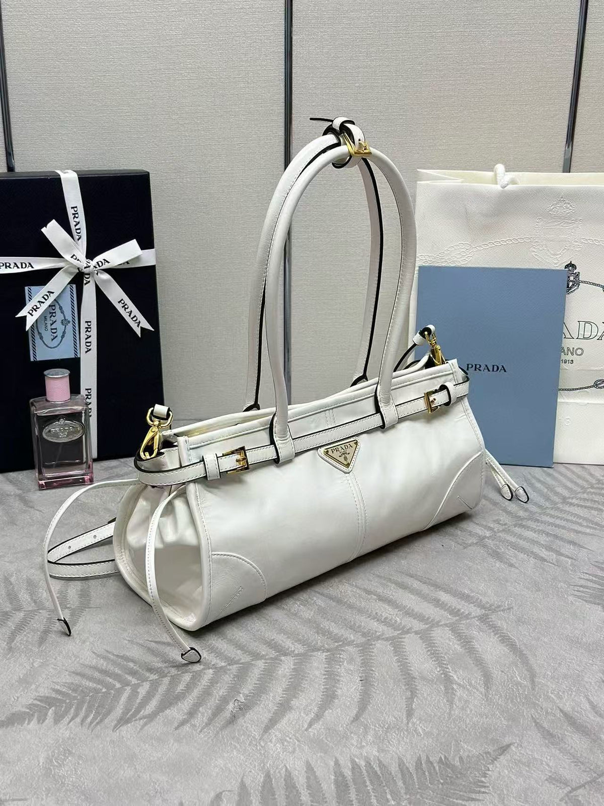 Pr*da Bonnie Medium Handbag 32cm White Calfskin