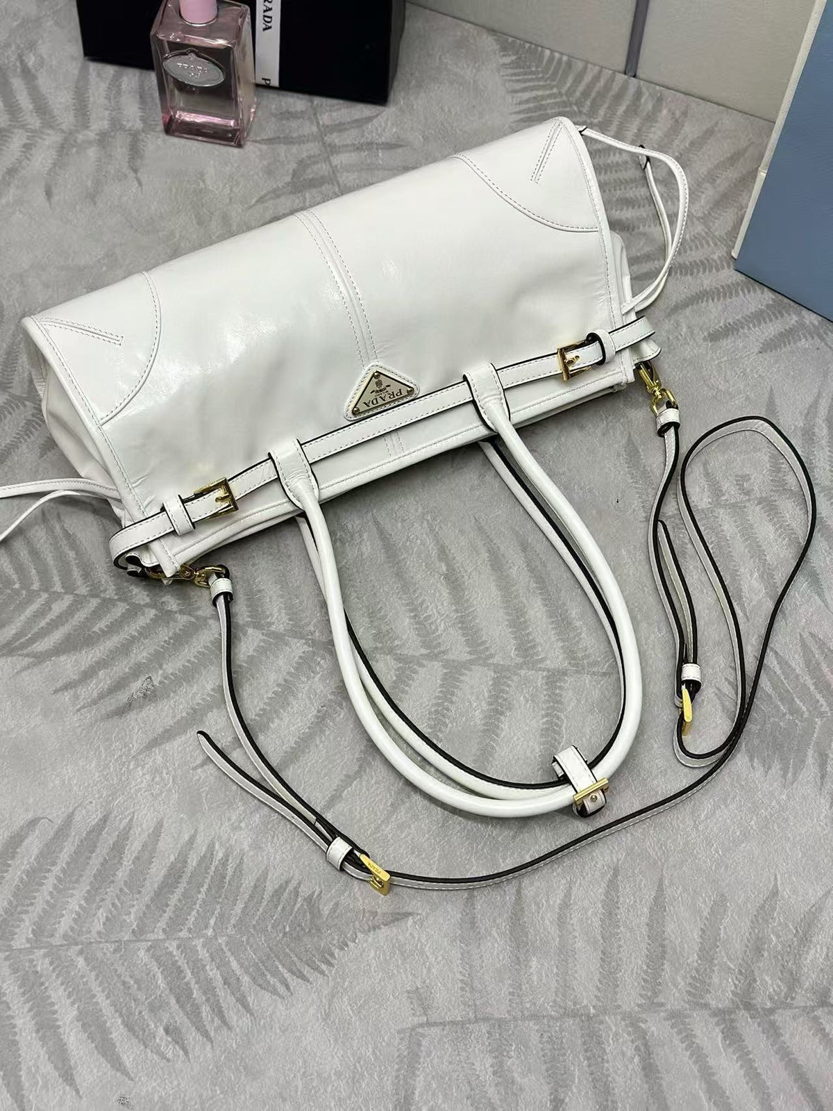 Pr*da Bonnie Medium Handbag 32cm White Calfskin