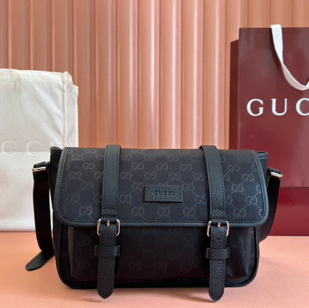 G*G Shoulder Bag Black Nylon Cowhide