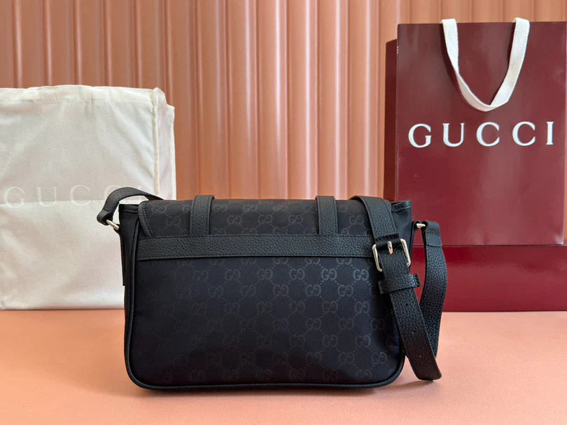 G*G Shoulder Bag Black Nylon Cowhide