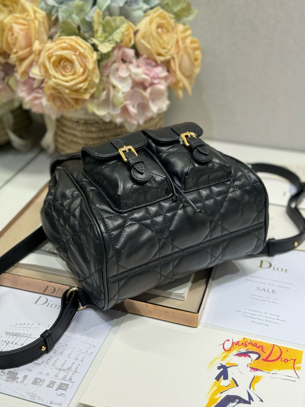 C*D Caro Medium Size Backpack Black Sheepskin 23 x 26.7 x 12.5 cm