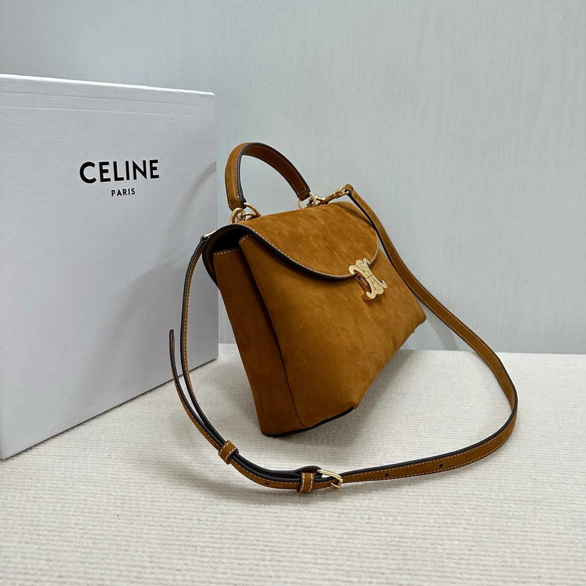 Nino Teen Medium 25 Bag In Camel Brown Suede Calfskin