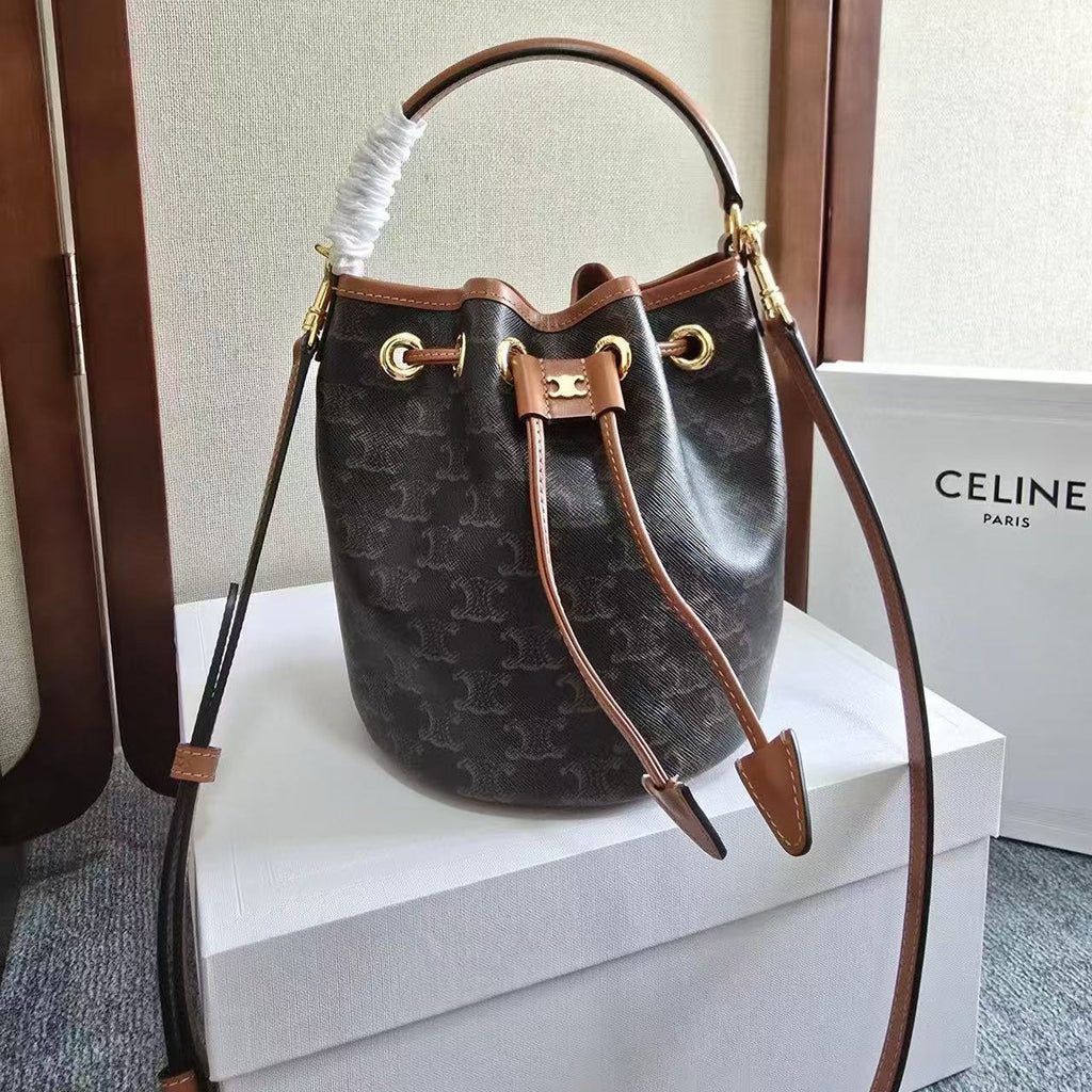 C*line Clara Bag 19 Black Brown Canvas Calfskin