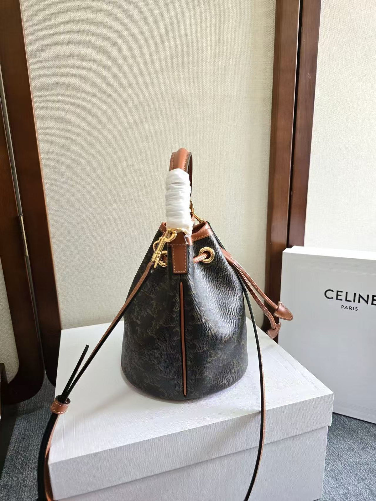 C*line Clara Bag 19 Black Brown Canvas Calfskin