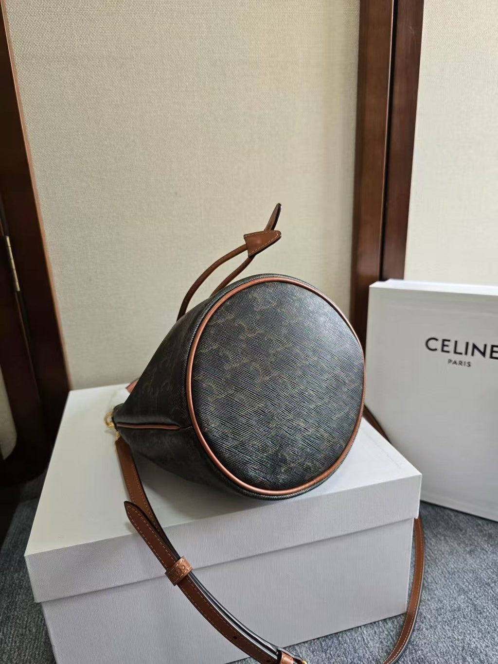 C*line Clara Bag 19 Black Brown Canvas Calfskin