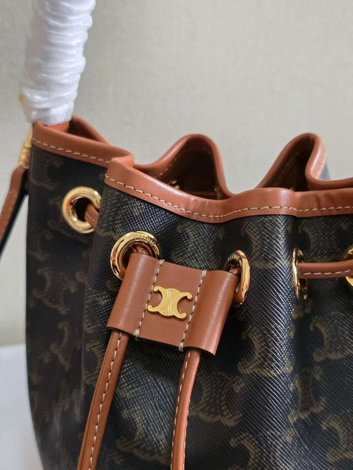 C*line Clara Bag 19 Black Brown Canvas Calfskin