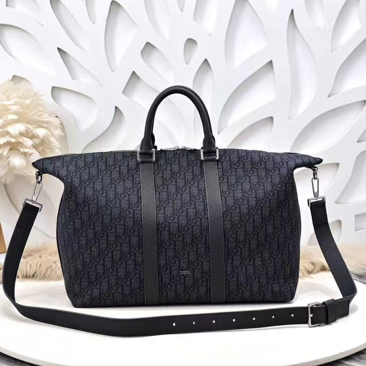 Weekender 40 D*or Oblique Jacquard Black Grained Calfskin Frabic