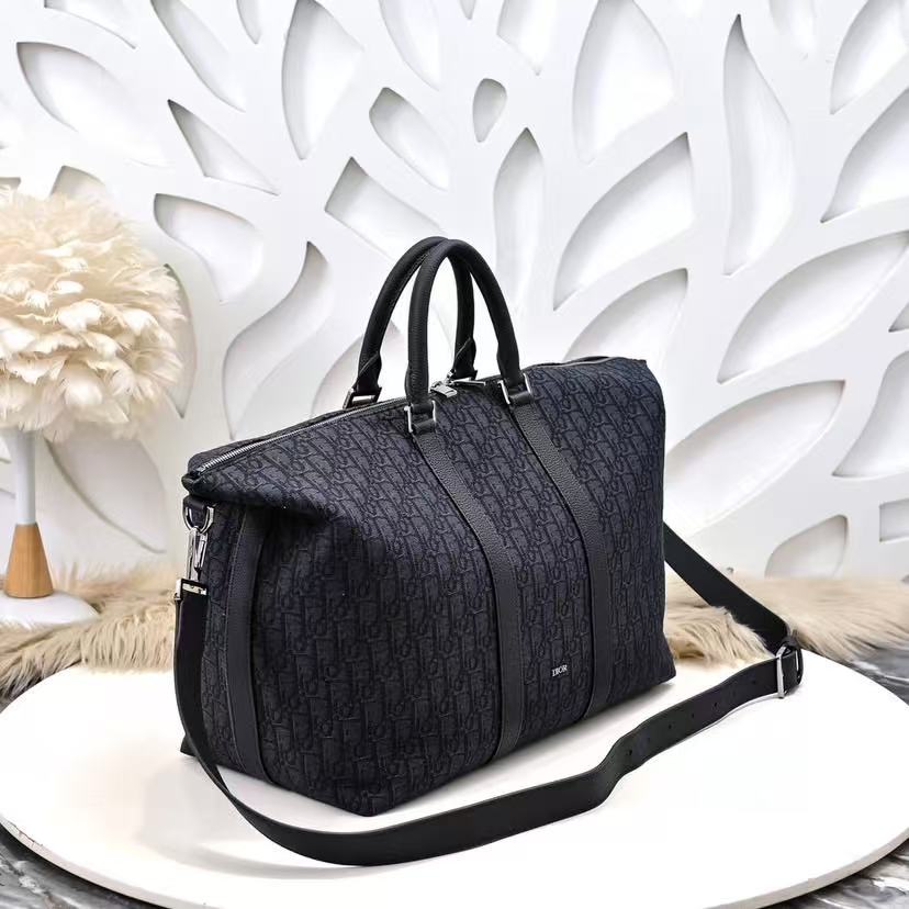 Weekender 40 D*or Oblique Jacquard Black Grained Calfskin Frabic