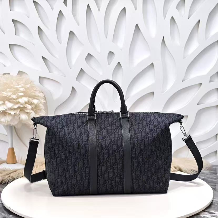 Weekender 40 D*or Oblique Jacquard Black Grained Calfskin Frabic