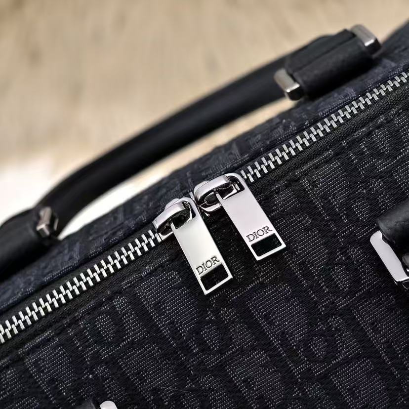 Weekender 40 D*or Oblique Jacquard Black Grained Calfskin Frabic