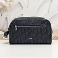 Toiletry Bag Black D*or Oblique Jacquard and Black Grained Calfskin