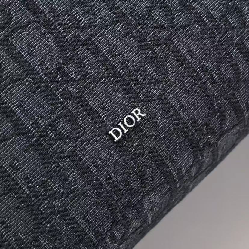 Toiletry Bag Black D*or Oblique Jacquard and Black Grained Calfskin