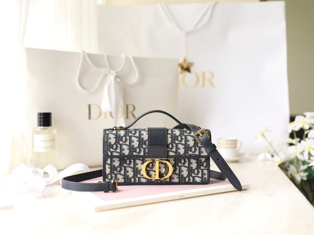 D*or Miss Montaigne Bag 20cm Black Canvas Calfskin