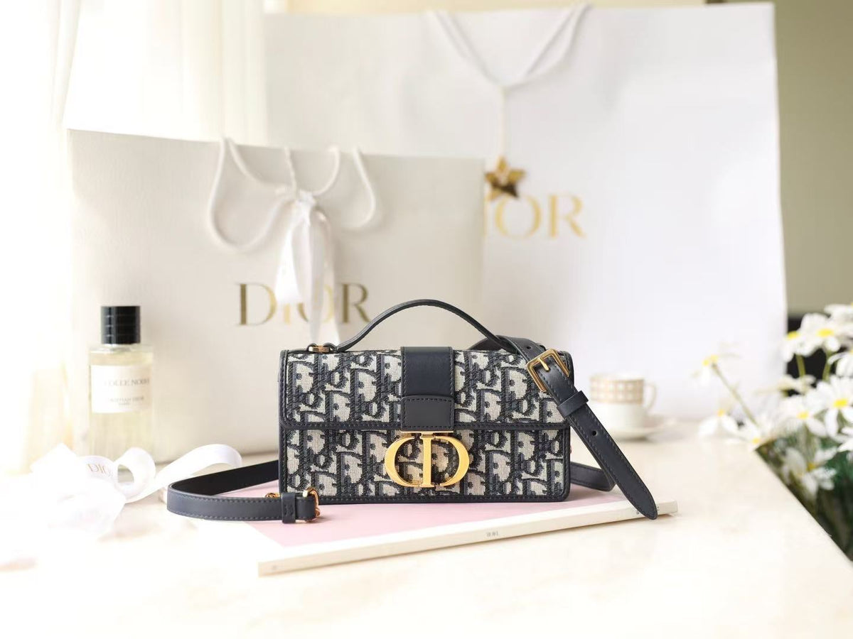 D*or Miss Montaigne Bag 20cm Black Canvas Calfskin