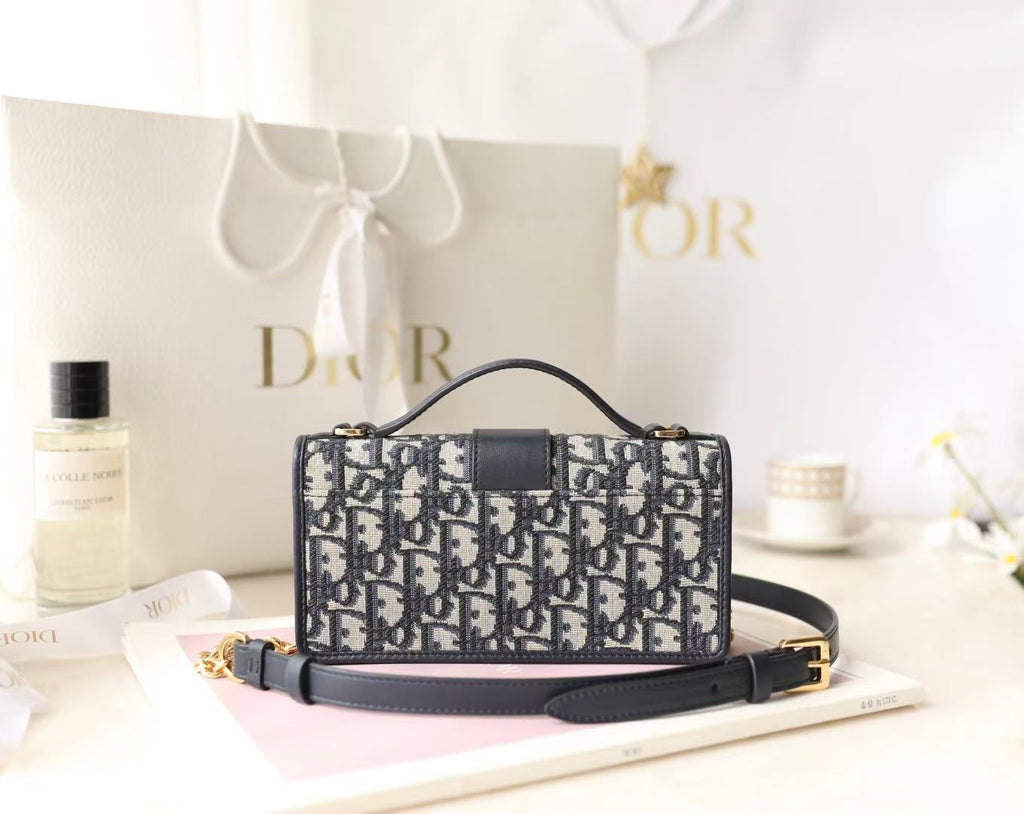 D*or Miss Montaigne Bag 20cm Black Canvas Calfskin