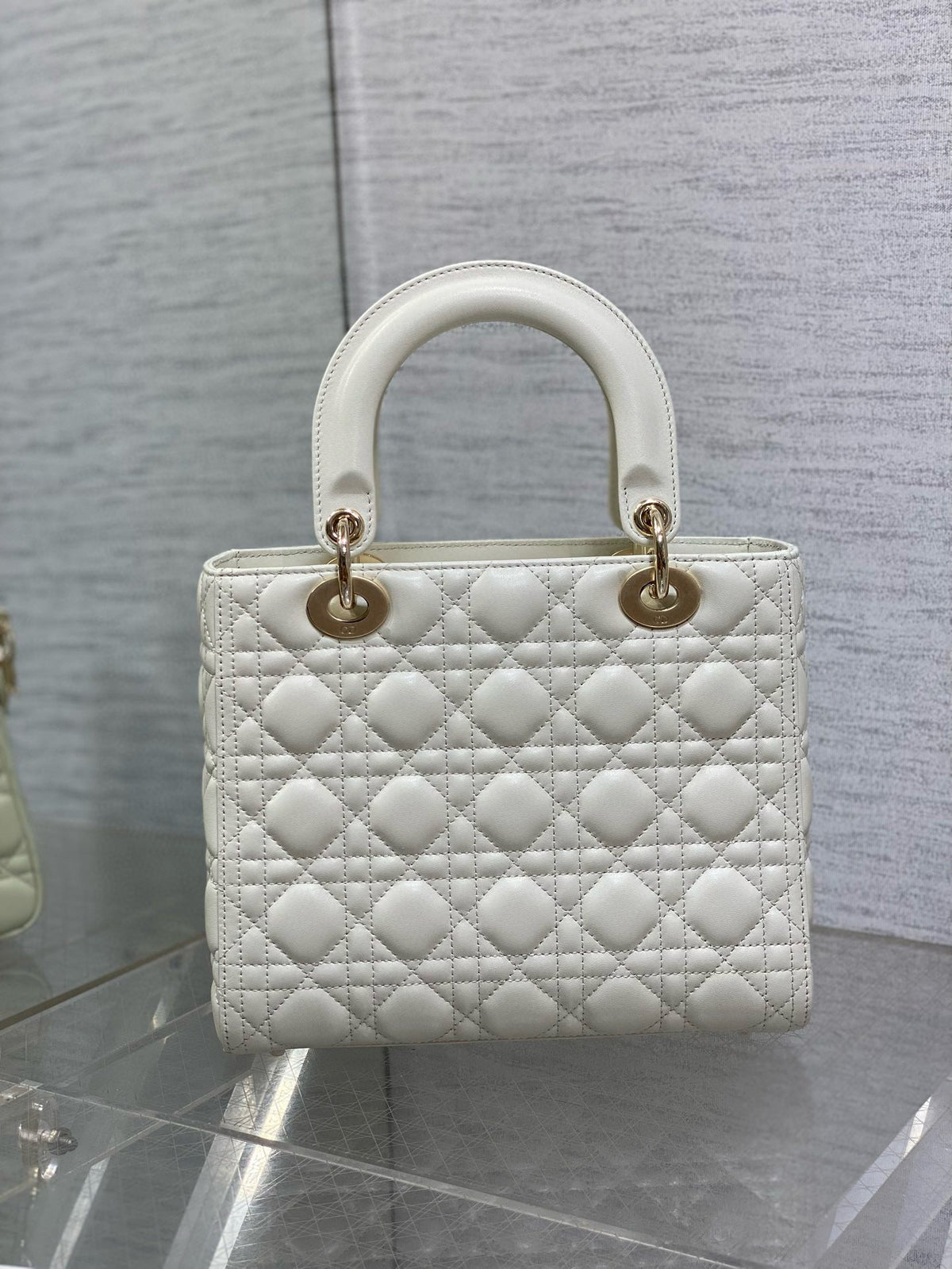 C*D Lady D*or 24cm White Lambskin Light Gold Hardware