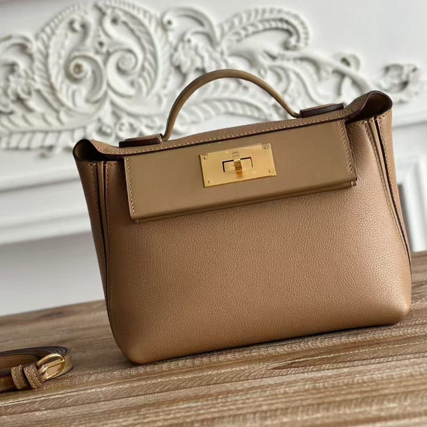 H*rmes Mini 24 24 Bag Beige Gold Leather