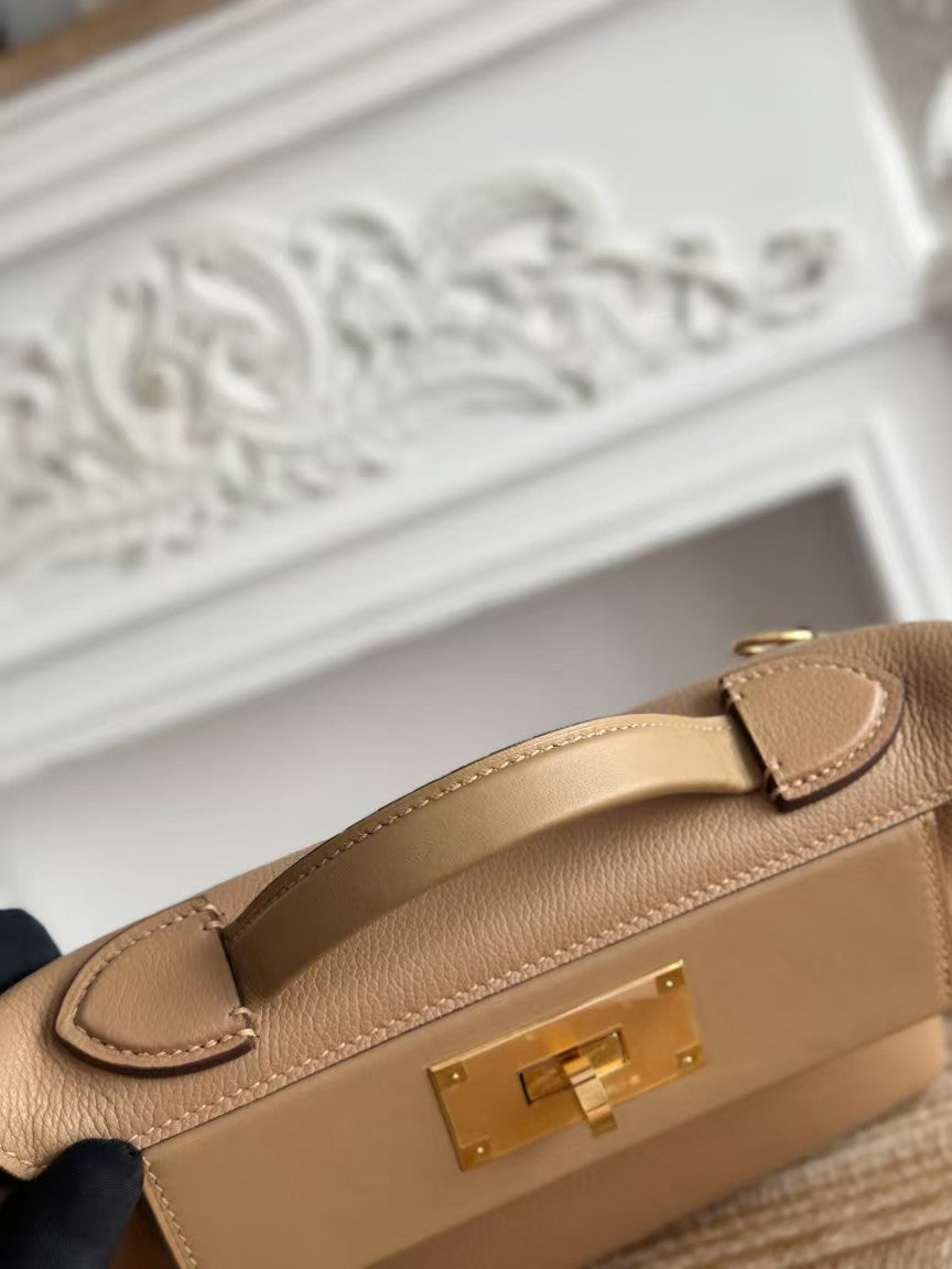 H*rmes Mini 24 24 Bag Beige Gold Leather