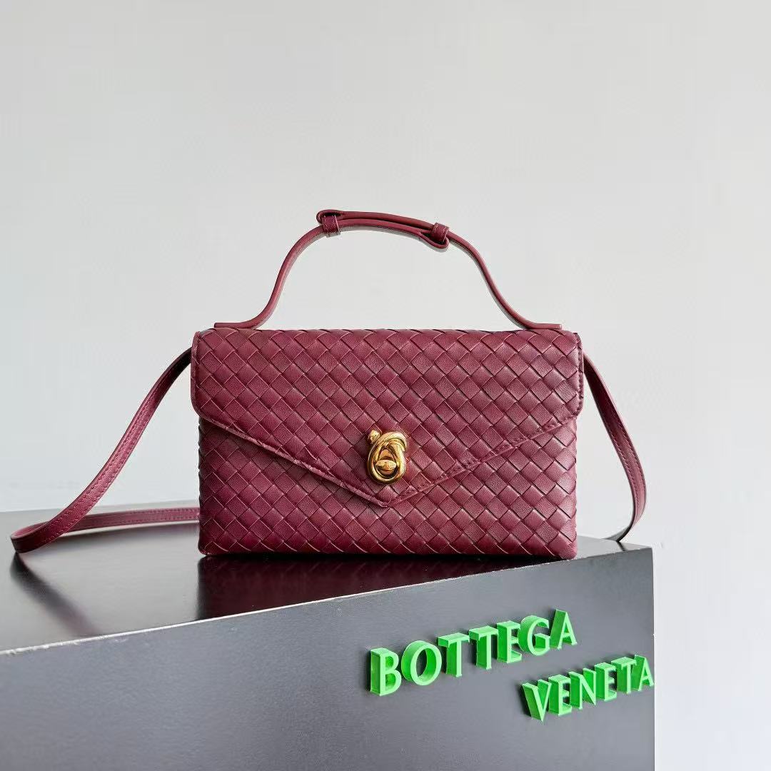 B*V Knot Lock Bag 25cm Burgundy Gold Lambskin