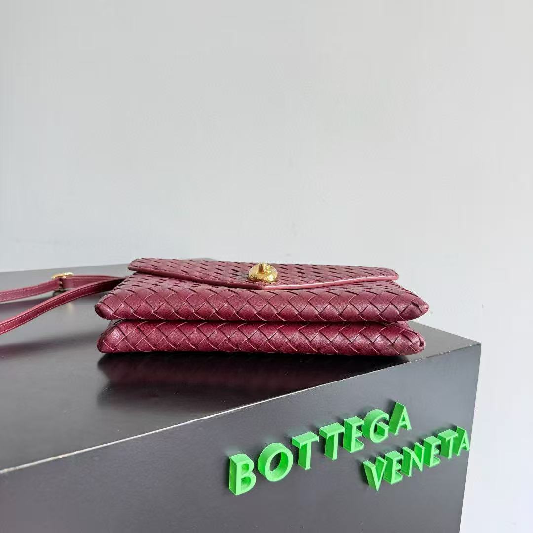 B*V Knot Lock Bag 25cm Burgundy Gold Lambskin