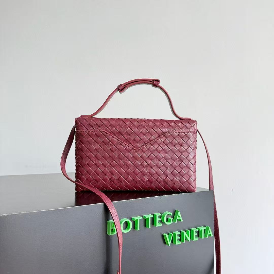 B*V Knot Lock Bag 25cm Burgundy Gold Lambskin