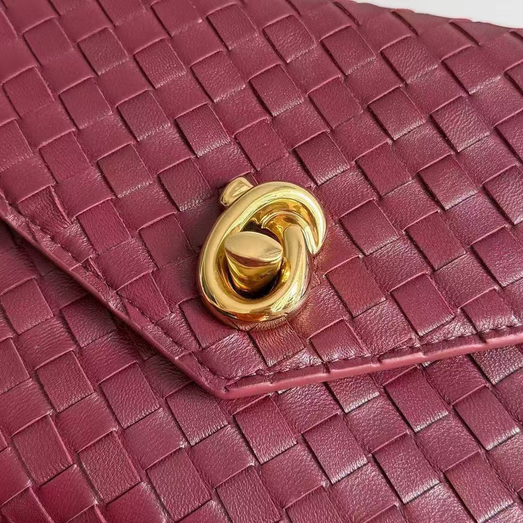 B*V Knot Lock Bag 25cm Burgundy Gold Lambskin
