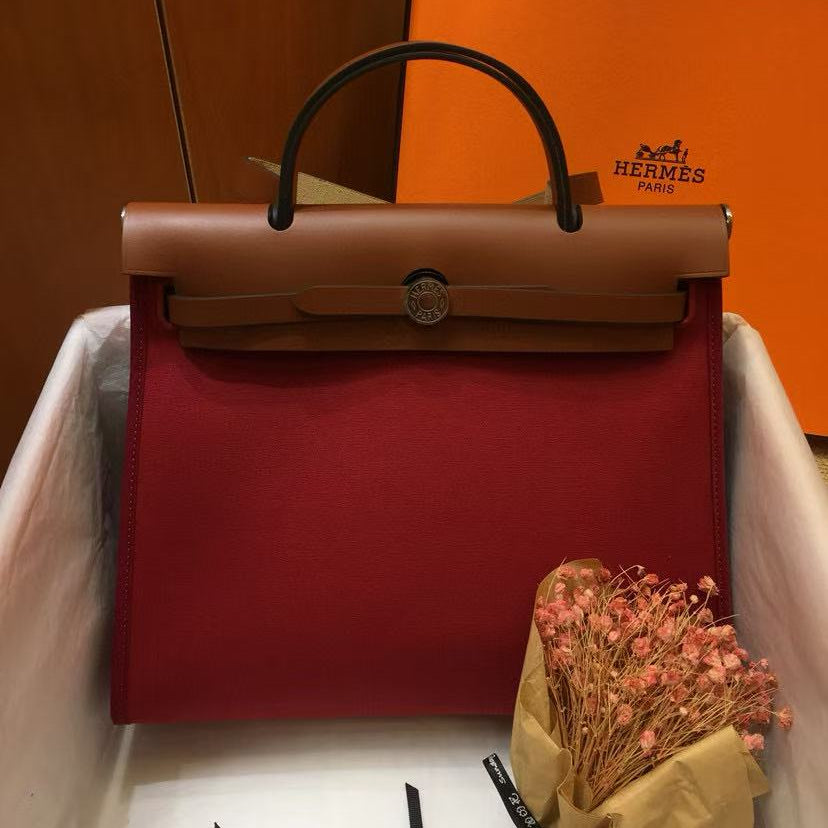 H*M 2025 Herbag Zip 31 Dark Red Brown Leather Canvas