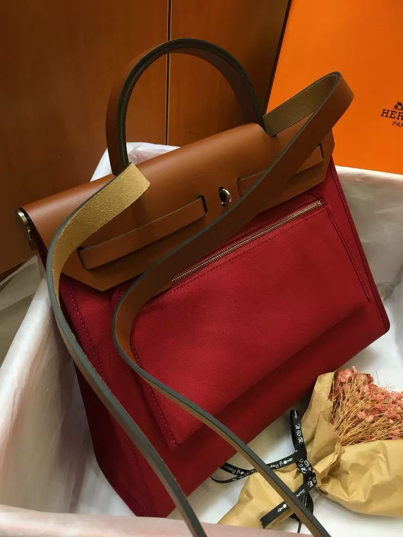 H*M 2025 Herbag Zip 31 Dark Red Brown Leather Canvas
