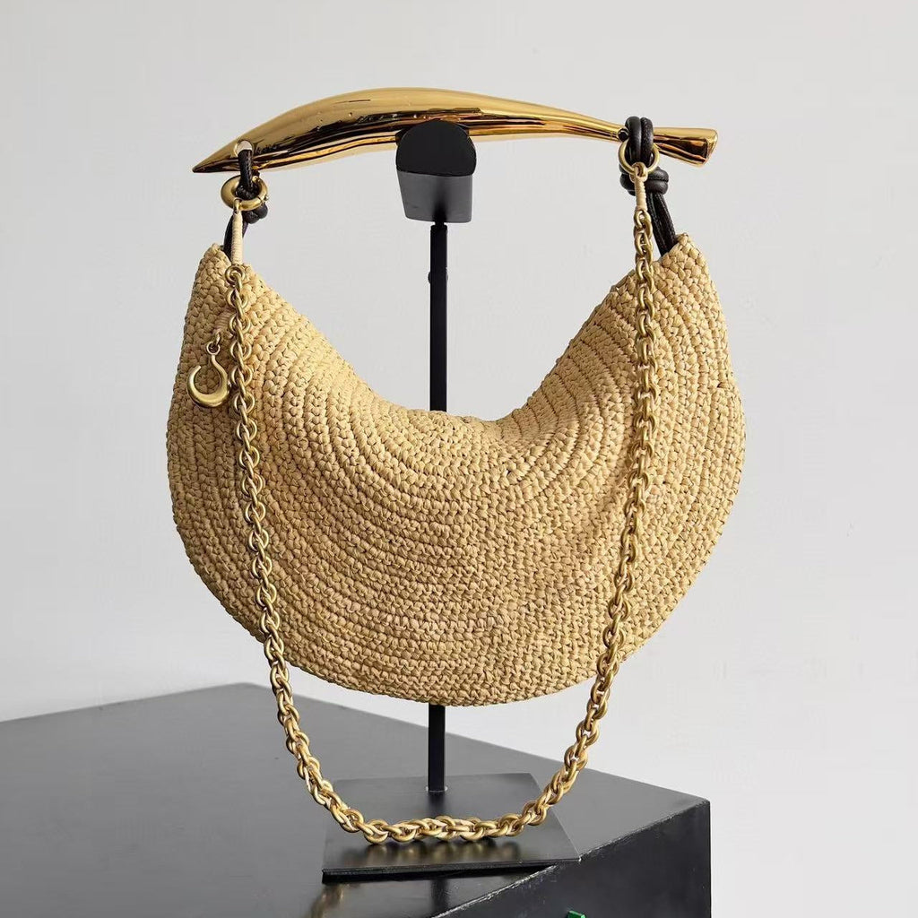 B*ttega V*neta Sardine Chain Beige Gold Raffia-effect Bag